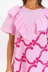 Look Who's Here Pink Embroidered Dress
