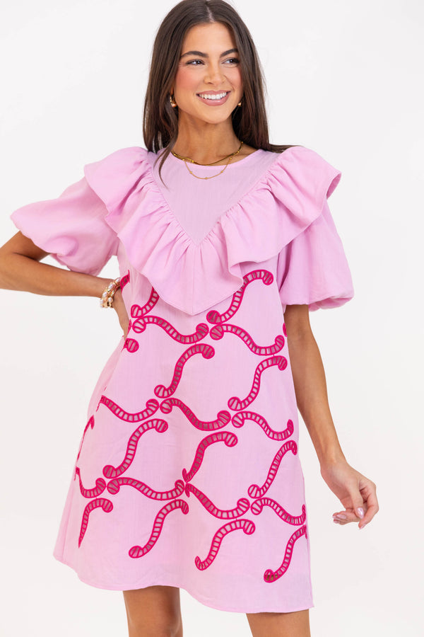 Look Who's Here Pink Embroidered Dress