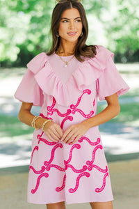 Look Who's Here Pink Embroidered Dress