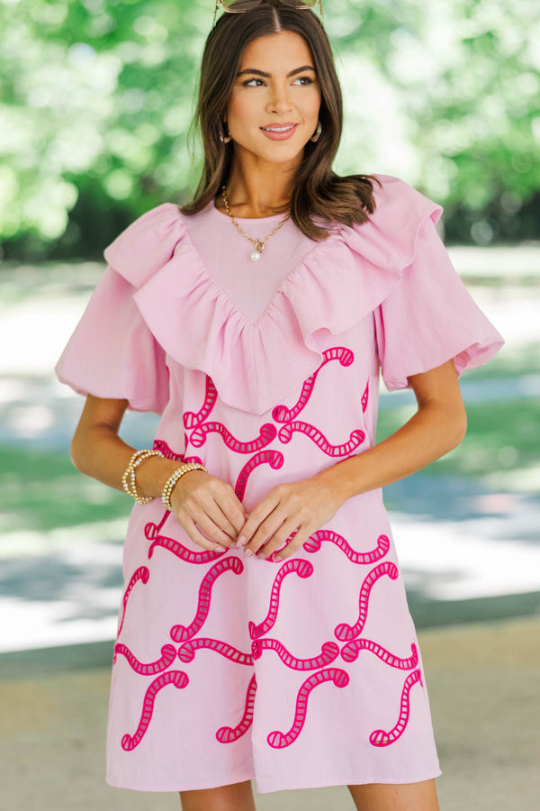 Look Who's Here Pink Embroidered Dress