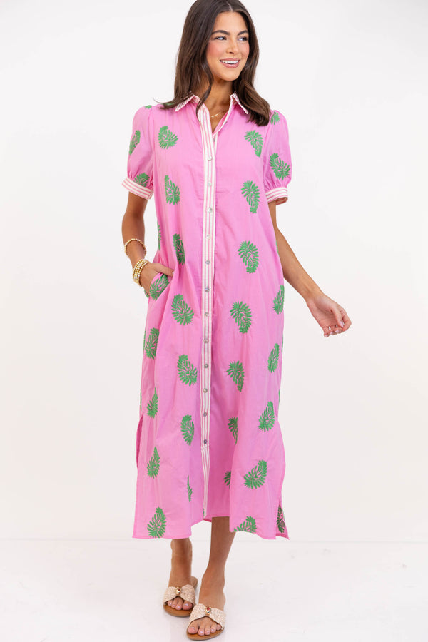 Totally Worth It Pink Floral Midi Dress
