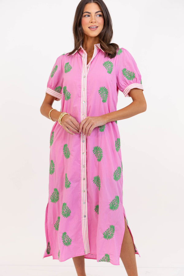 Totally Worth It Pink Floral Midi Dress