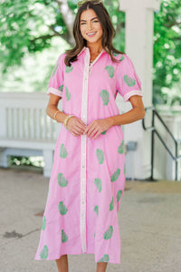 Totally Worth It Pink Floral Midi Dress