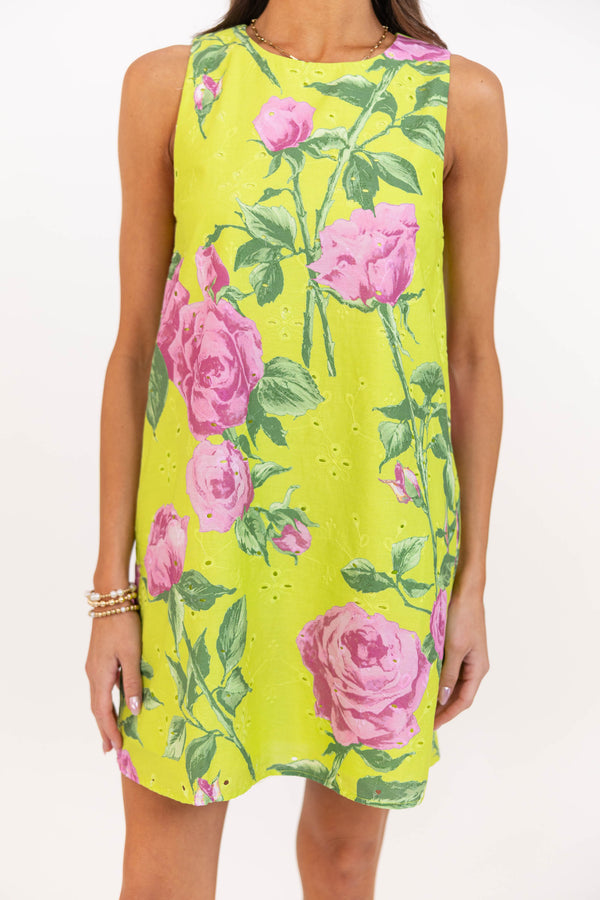 Grounded In Good Chartreuse Floral Dress