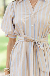 She's In Charge Taupe Striped Midi Dress