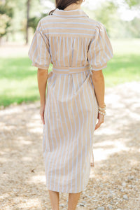 She's In Charge Taupe Striped Midi Dress