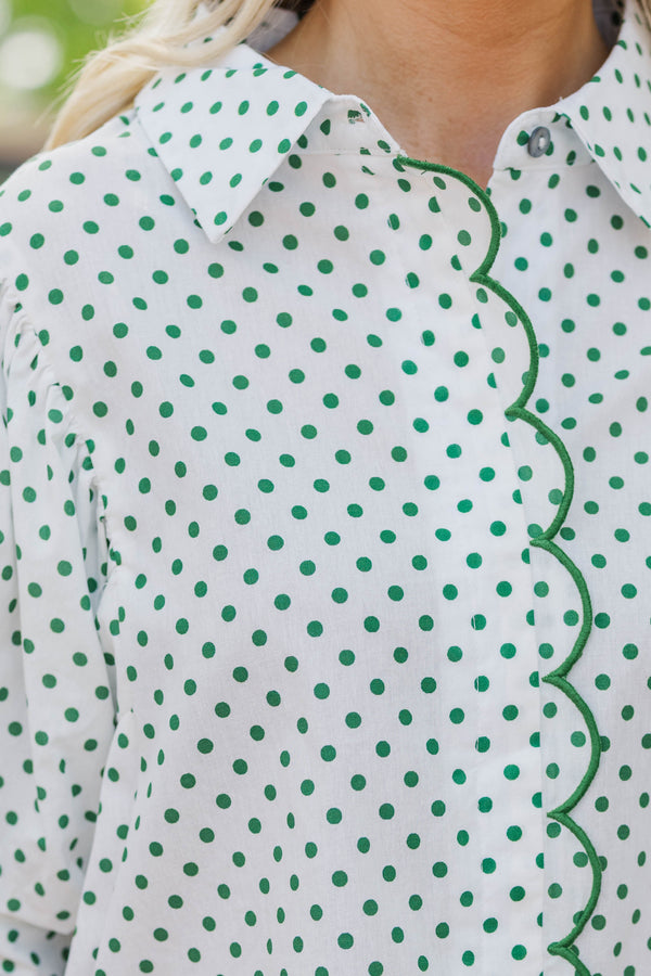The Occasion Is Hers Green Polka Dot Blouse