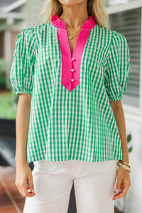 The Main Attraction Green Gingham Blouse