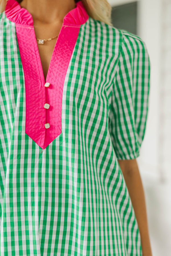 The Main Attraction Green Gingham Blouse
