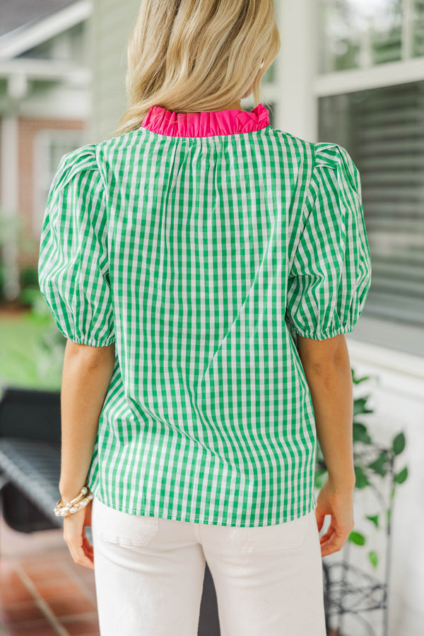 The Main Attraction Green Gingham Blouse
