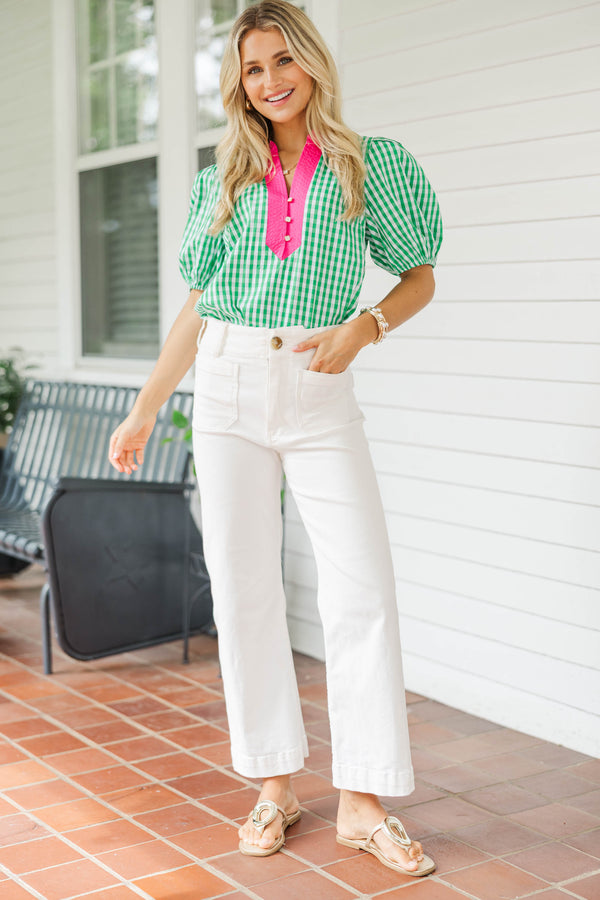 The Main Attraction Green Gingham Blouse