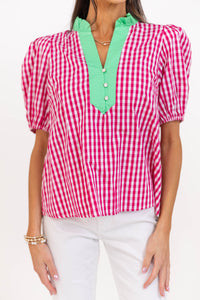 The Main Attraction Pink Gingham Blouse