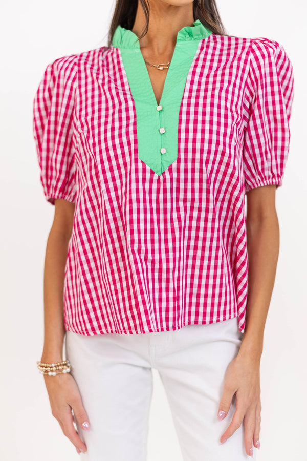 The Main Attraction Pink Gingham Blouse