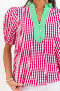 The Main Attraction Pink Gingham Blouse