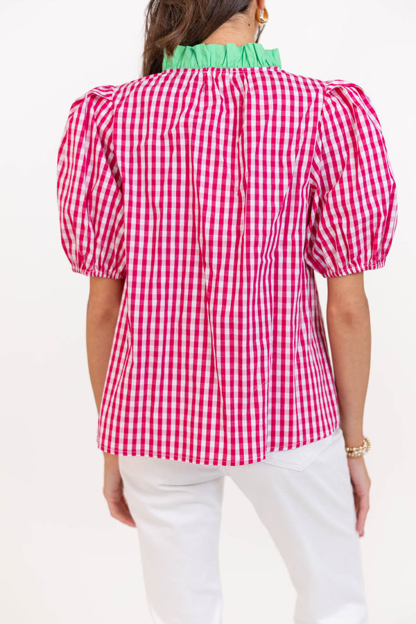 The Main Attraction Pink Gingham Blouse