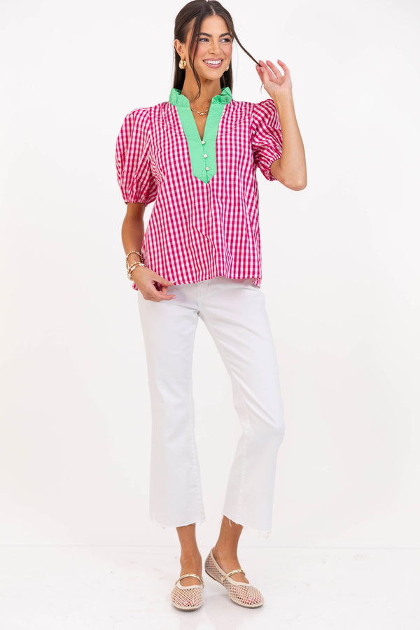 The Main Attraction Pink Gingham Blouse