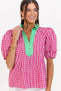 The Main Attraction Pink Gingham Blouse