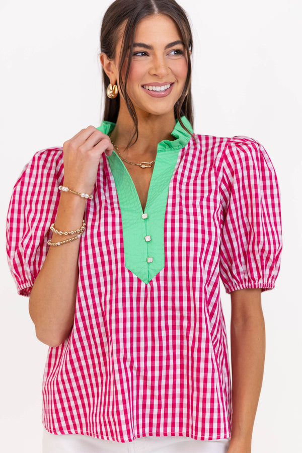 The Main Attraction Pink Gingham Blouse