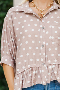 Little Details Taupe Polka Dot Blouse