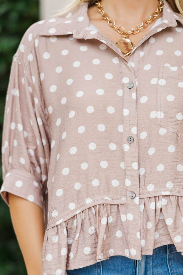 Little Details Taupe Polka Dot Blouse