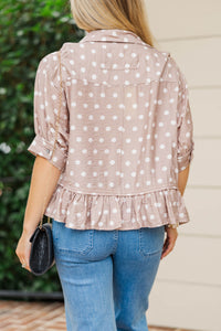Little Details Taupe Polka Dot Blouse