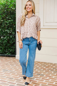 Little Details Taupe Polka Dot Blouse