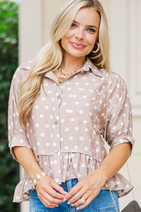 Little Details Taupe Polka Dot Blouse