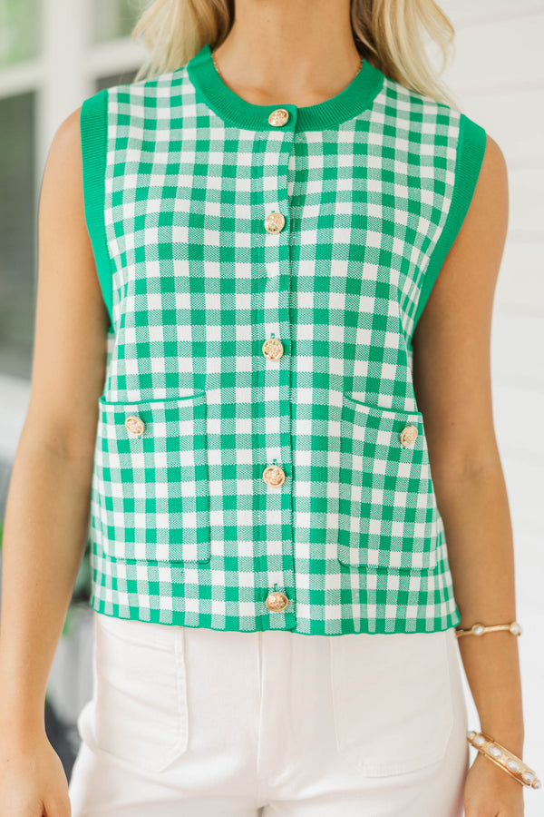 Garden Club Green Gingham Sweater