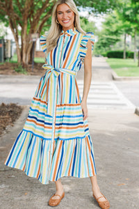 Totally Charming Navy Striped Midi Dress