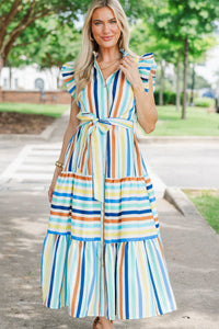 Totally Charming Navy Striped Midi Dress