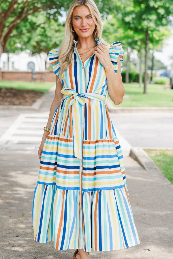 Totally Charming Navy Striped Midi Dress