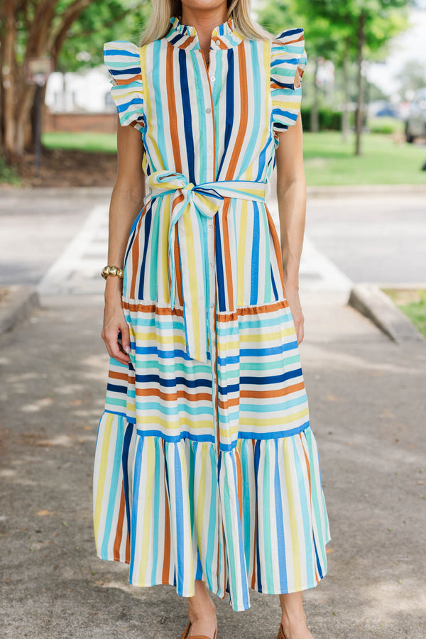 Totally Charming Navy Striped Midi Dress