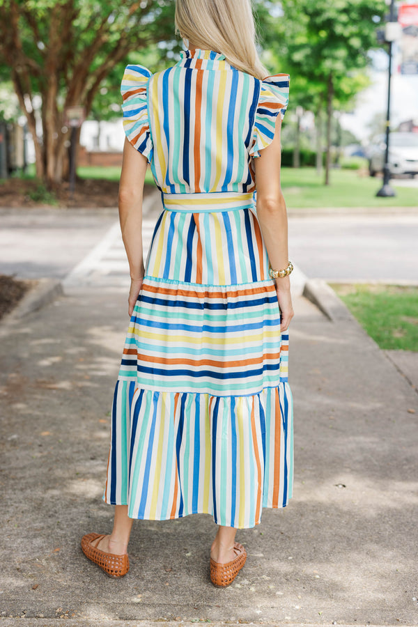 Totally Charming Navy Striped Midi Dress