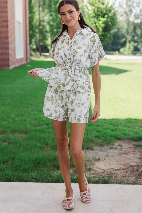 Quite The Look Olive Toile Blouse