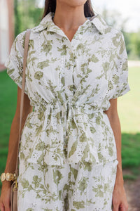 Quite The Look Olive Toile Blouse
