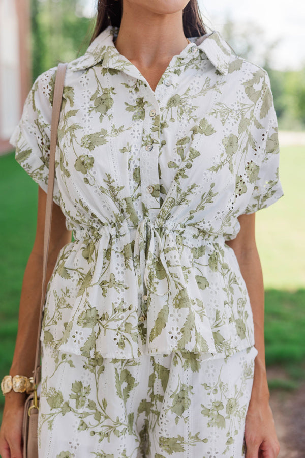 Quite The Look Olive Toile Blouse