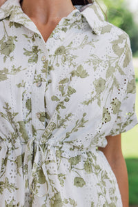 Quite The Look Olive Toile Blouse