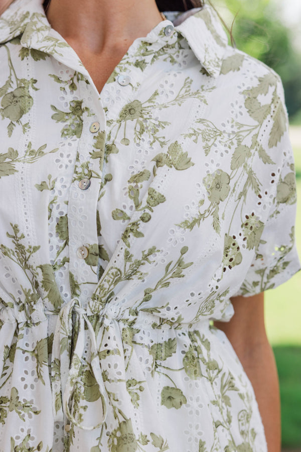 Quite The Look Olive Toile Blouse