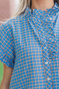 All Checked Out Blue Blouse