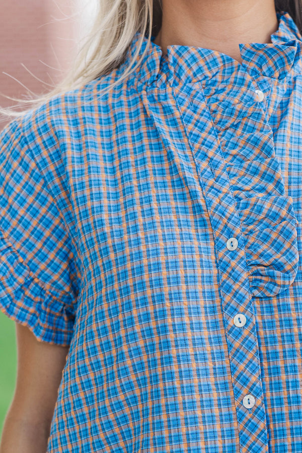 All Checked Out Blue Blouse