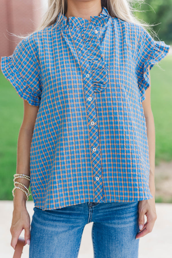 All Checked Out Blue Blouse
