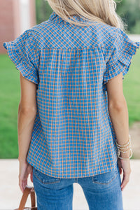 All Checked Out Blue Blouse