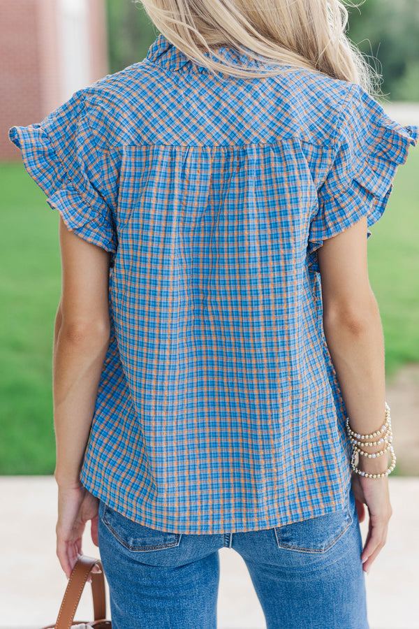 All Checked Out Blue Blouse