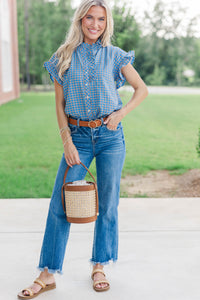 All Checked Out Blue Blouse