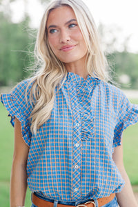 All Checked Out Blue Blouse