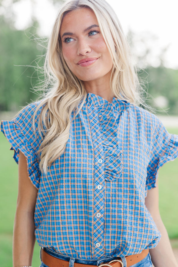 All Checked Out Blue Blouse