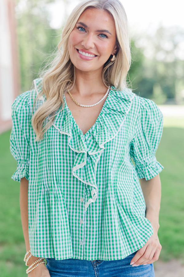 No Introduction Green Plaid Blouse