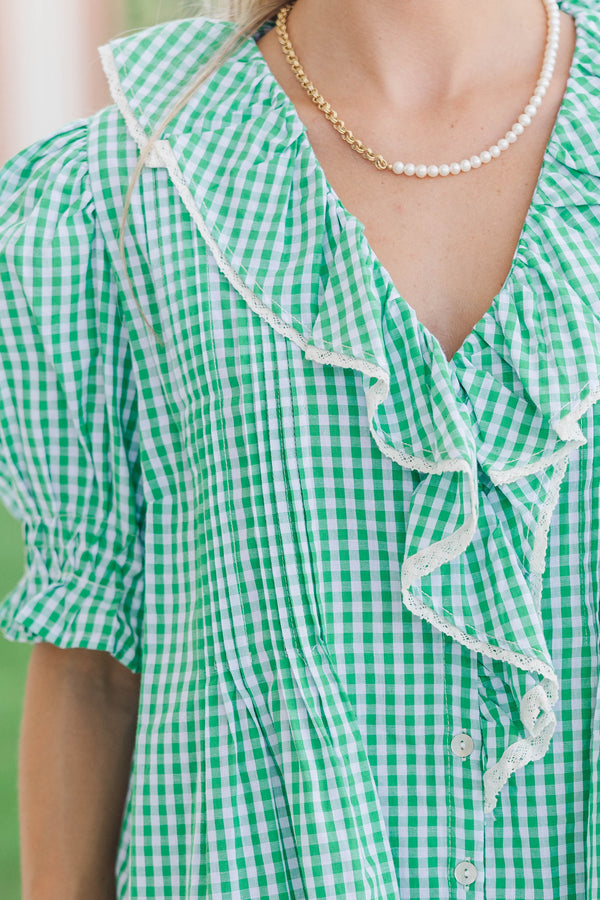 No Introduction Green Plaid Blouse