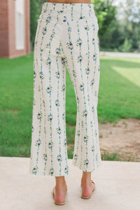 Quietly Pretty Cream Ditsy Floral Wide Leg Jeans
