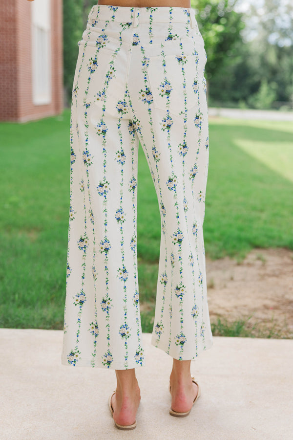 Quietly Pretty Cream Ditsy Floral Wide Leg Jeans
